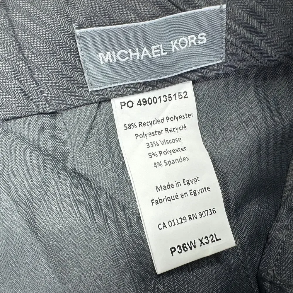 Michael Kors Mens Pleated Cuffed Solid Classic Fit Stretch Pants Gray 36x32